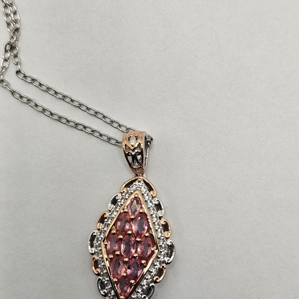 Rare Padparadscha Sapphire & Zircon Necklace RG & Palladium Sterling Silver! - Picture 10 of 10